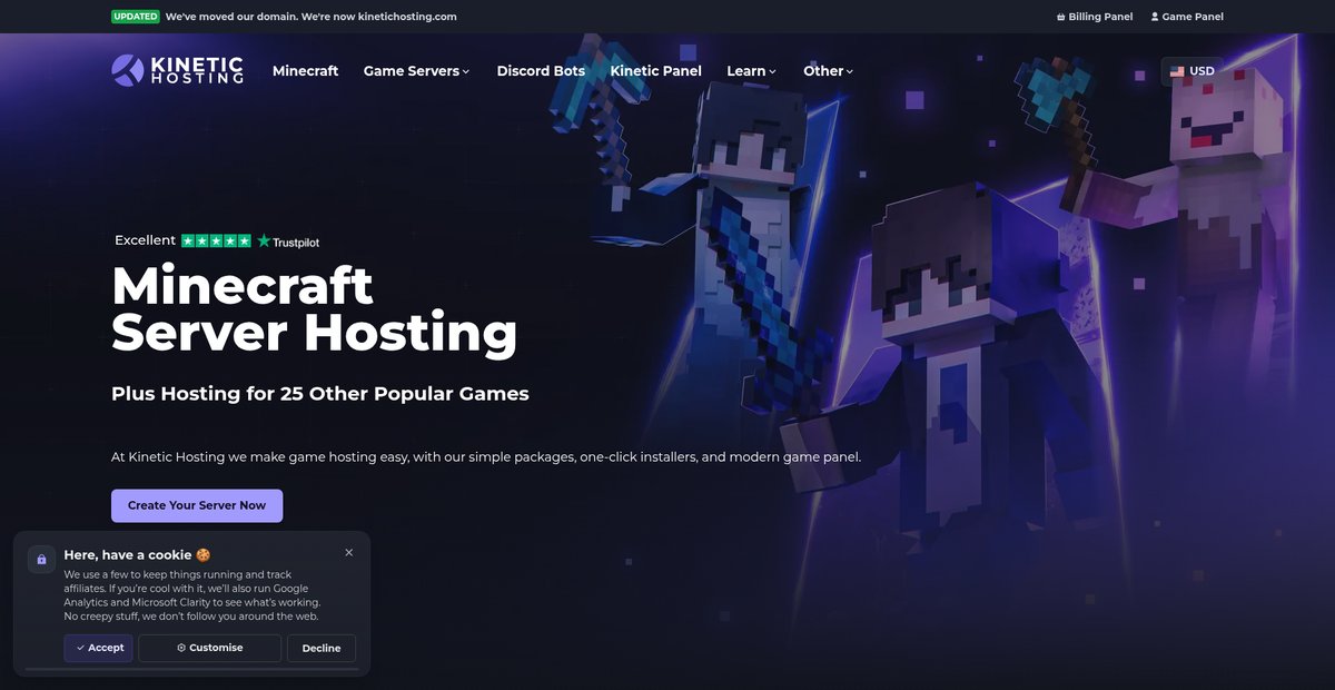 Kinetic Hosting | Reliable Minecraft & Game Server Hosting Screenshot