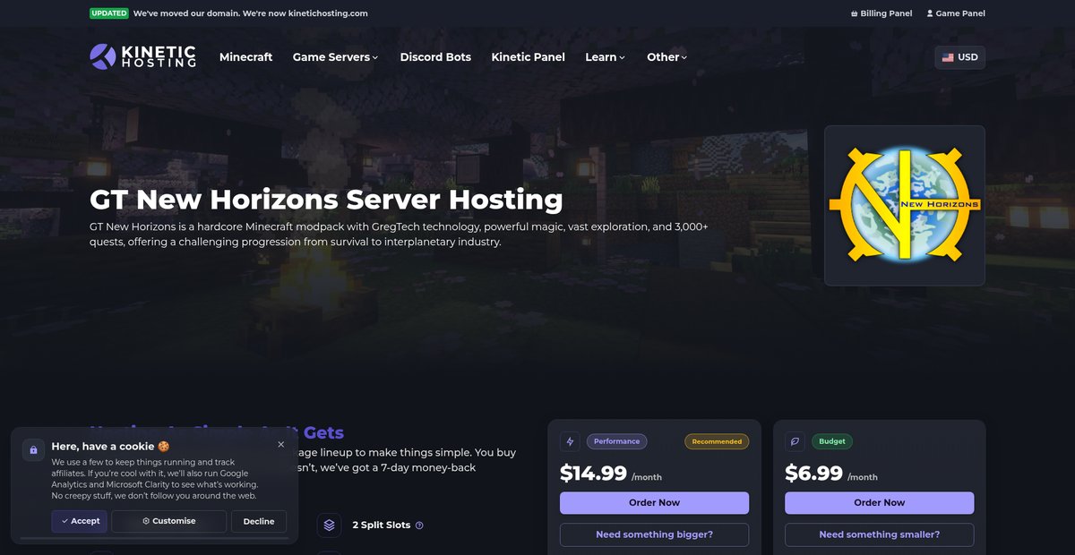 GT New Horizons Server Hosting Screenshot