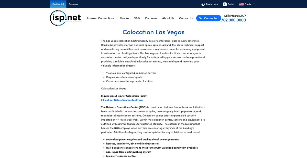 Colocation Las Vegas | Internet Service Provider Screenshot