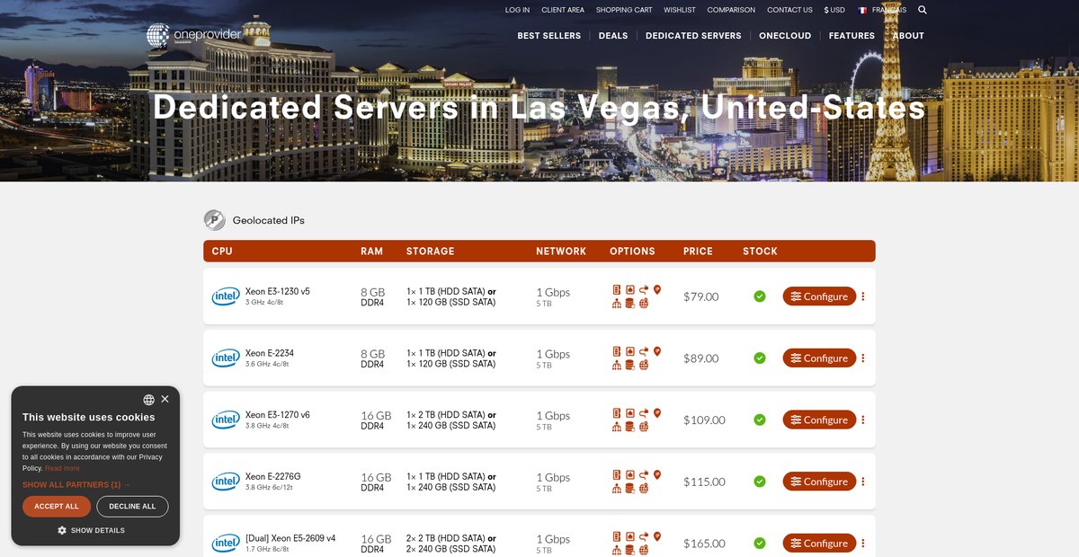 Dedicated servers in Las Vegas, United States | OneProvider Screenshot