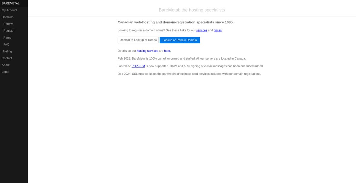 BareMetal: the hosting specialists Screenshot