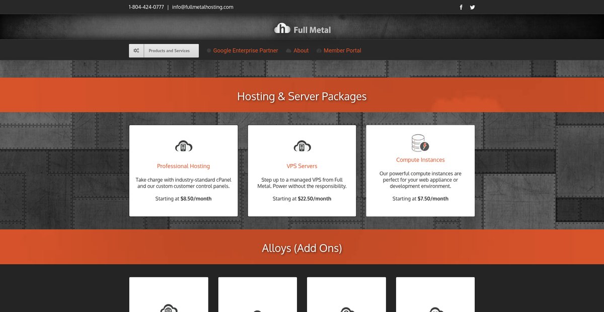 Products and Services Screenshot