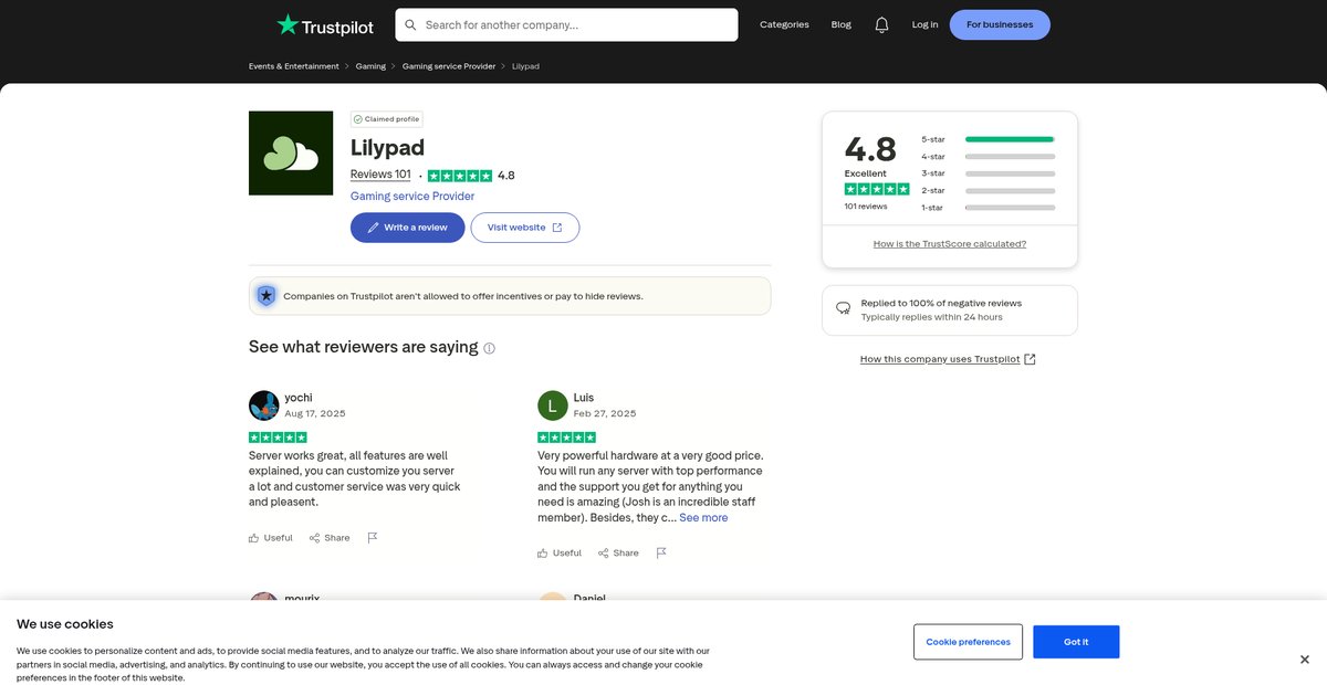 Read Customer Service Reviews of lilypad.gg Screenshot