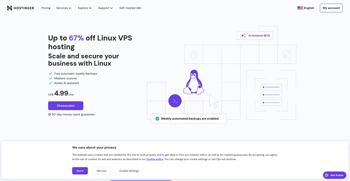 Linux VPS hosting | Secure and scalable hosting solutions Screenshot