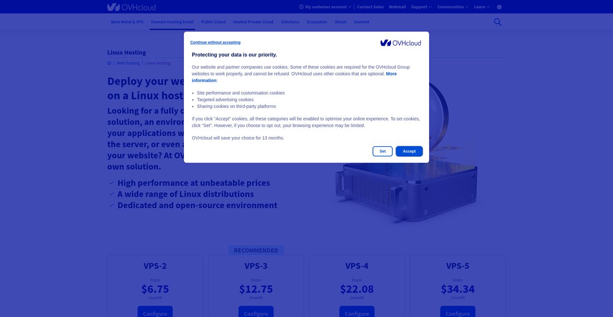 Linux Web Hosting | OVHcloud Worldwide Screenshot