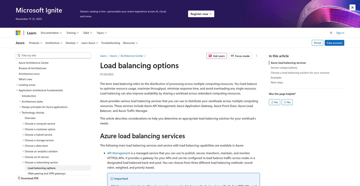Load Balancing Options - Azure Architecture Center Screenshot