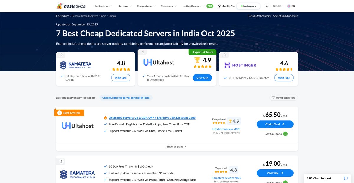 7 Best Cheap Dedicated Servers in India (Sep 2025) Screenshot