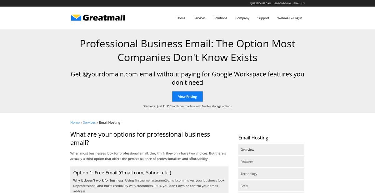 Email Hosting, Enterprise Class Email For Your Business Screenshot