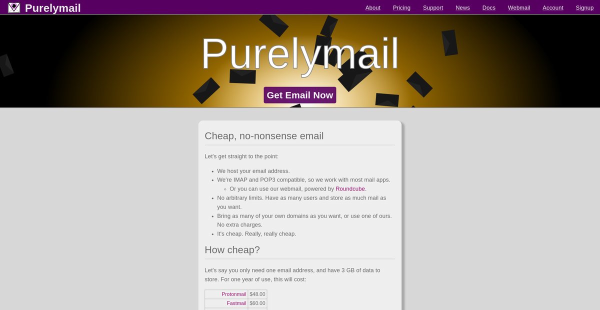Purelymail: Cheap email for everyone Screenshot