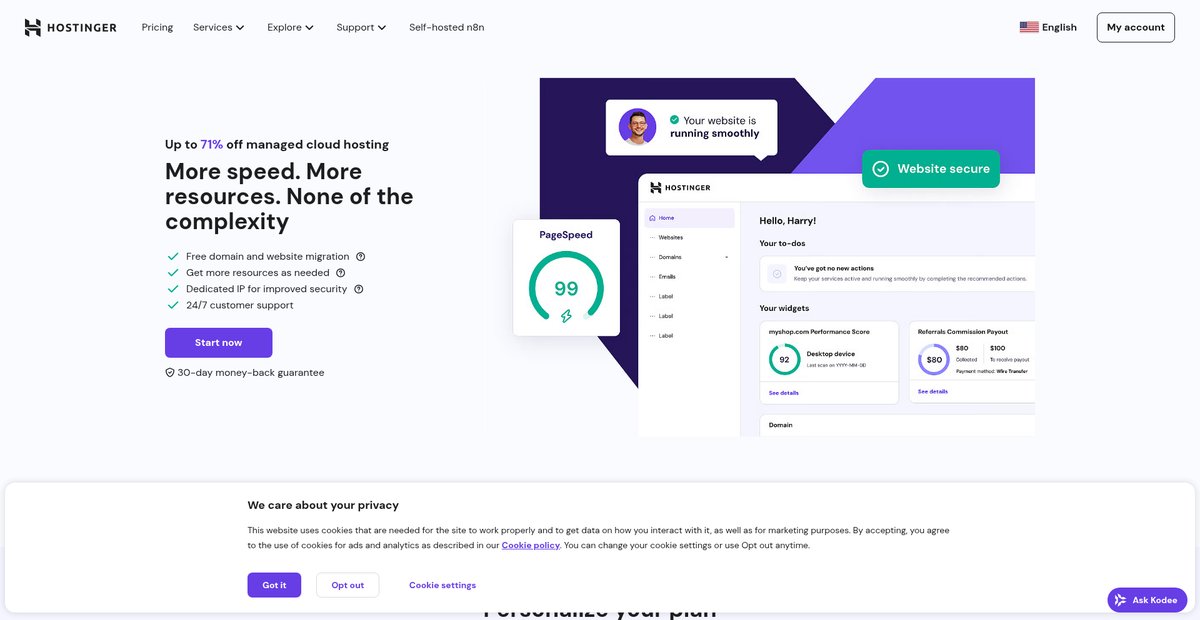 Managed cloud hosting | 4X more speed | 99.9% uptime Screenshot