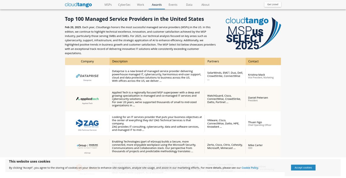 Top 100 Managed Service Providers in the United States Screenshot