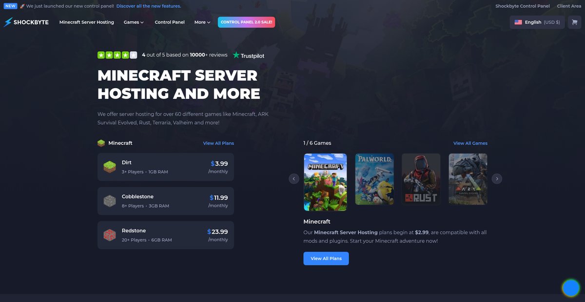 Shockbyte | Minecraft Server Hosting Screenshot