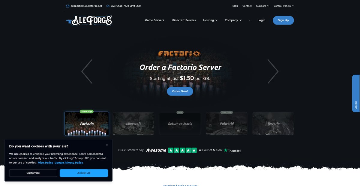 Game Server, Discord Bot, and Web Hosting Provider | AleForge Screenshot