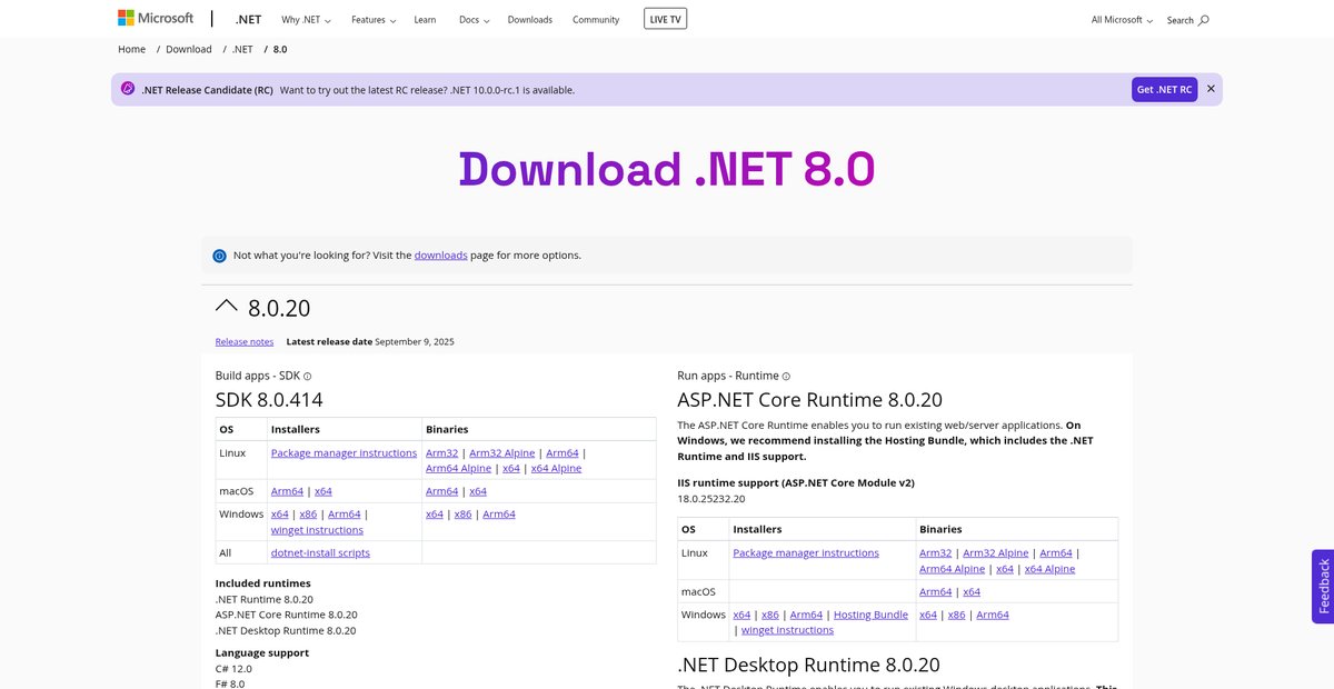 Download .NET 8.0 (Linux, macOS, and Windows) - Microsoft Screenshot