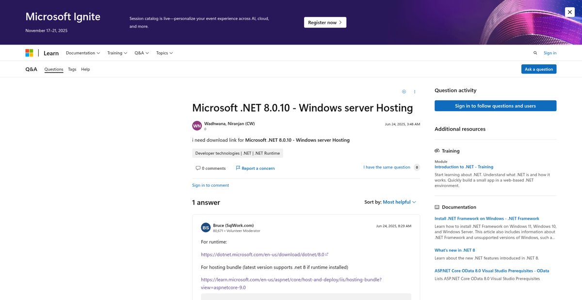 Microsoft .NET 8.0.10 - Windows server Hosting Screenshot