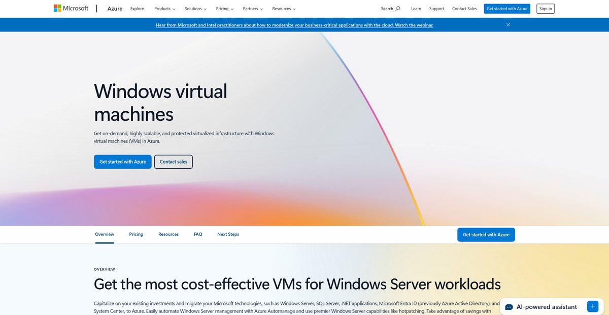 Virtual Machines—Windows | Microsoft Azure Screenshot