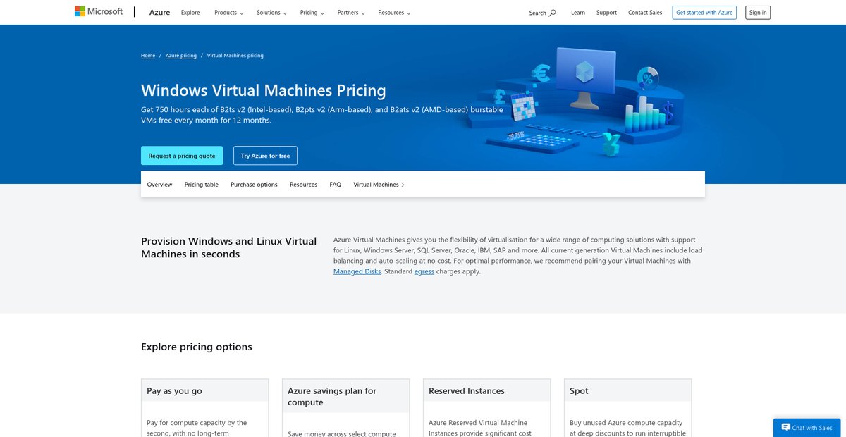 Windows Virtual Machines Pricing Screenshot