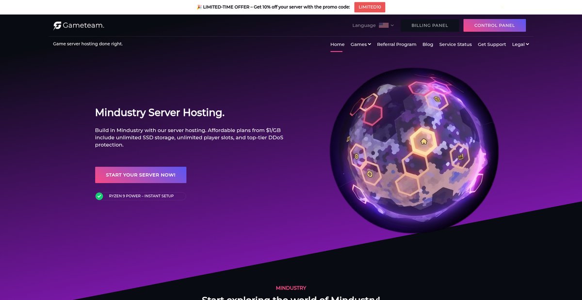 Mindustry Hosting - Next-Gen Hardware Servers by GameTeam.io Screenshot