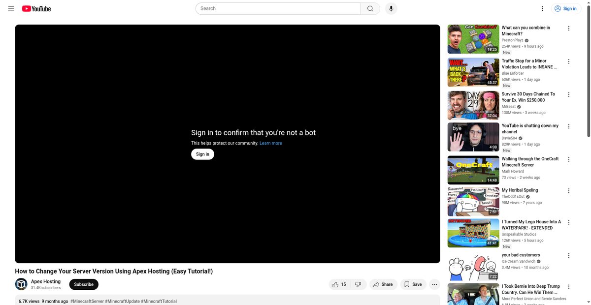 How to Change Your Server Version Using Apex Hosting ... Screenshot