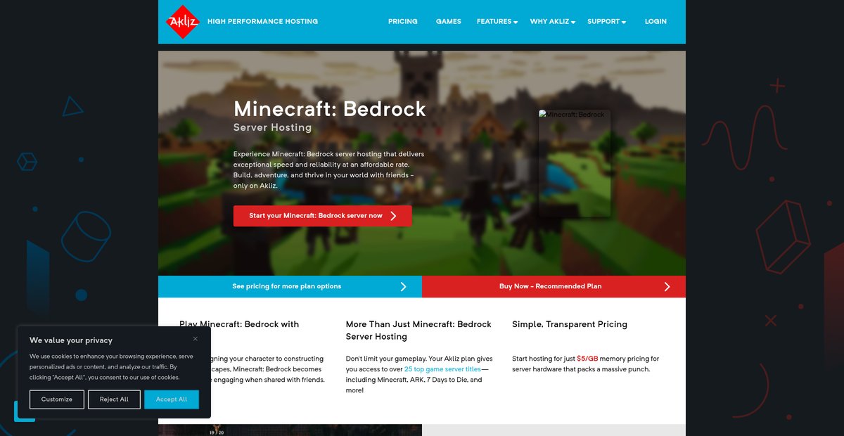 Minecraft: Bedrock Dedicated Server Hosting | Akliz Screenshot