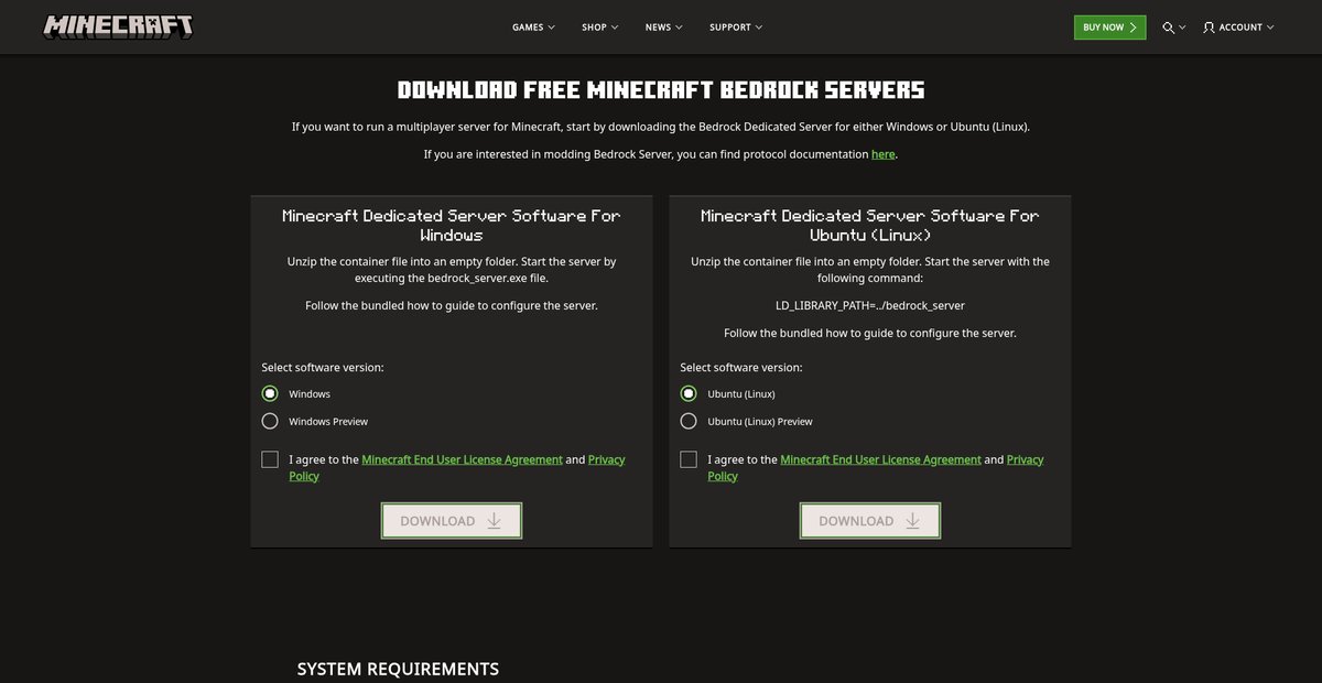 Minecraft Bedrock Server Download Screenshot