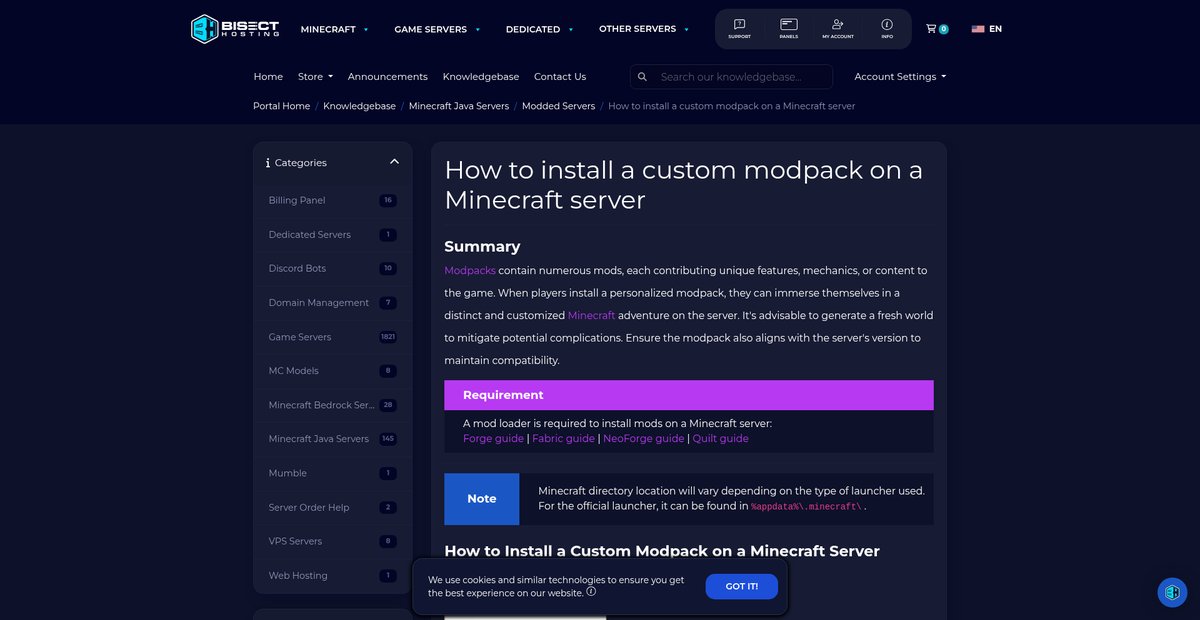 How to install a custom modpack on a Minecraft server Screenshot