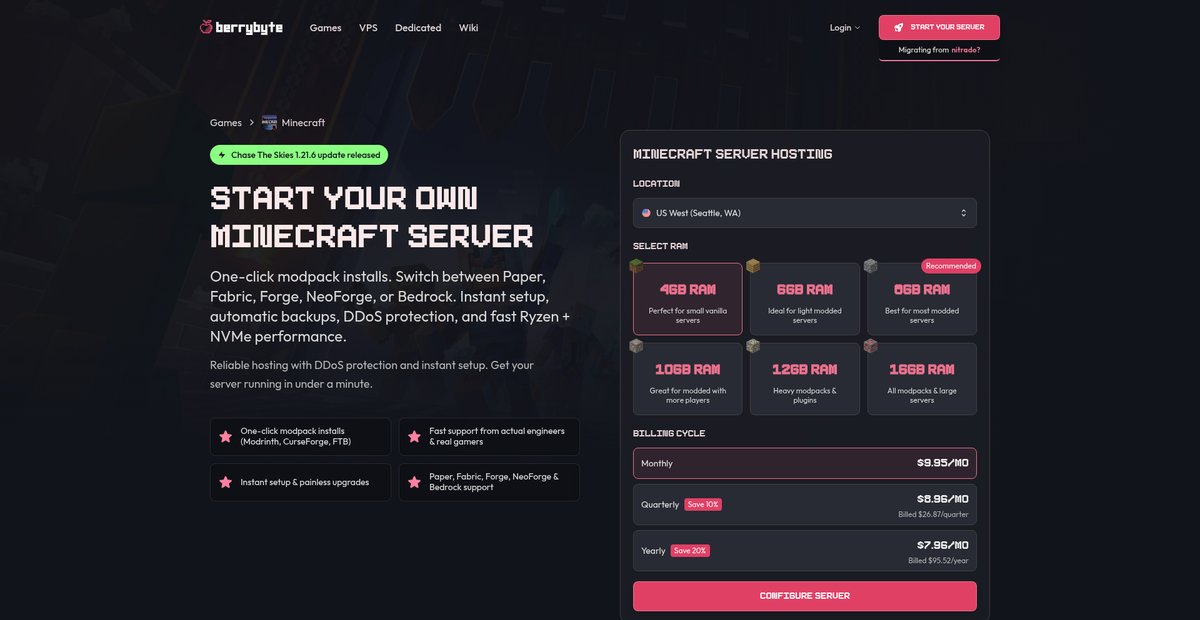 Minecraft Server Hosting | BerryByte Screenshot