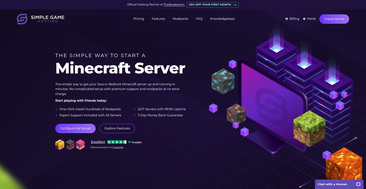 SimpleGameHosting - Minecraft Server Hosting Screenshot