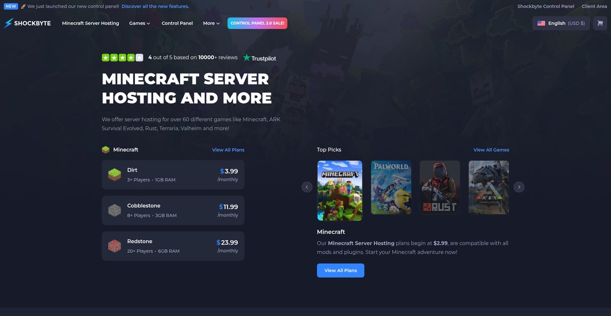 Shockbyte | Minecraft Server Hosting Screenshot