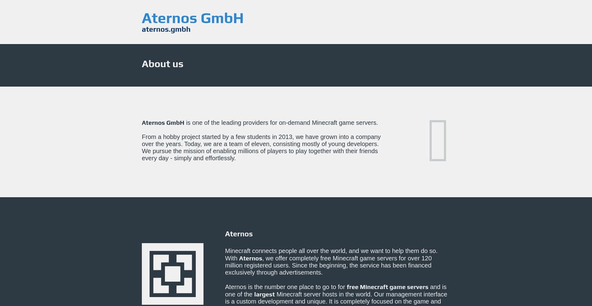 About us | Aternos GmbH Screenshot