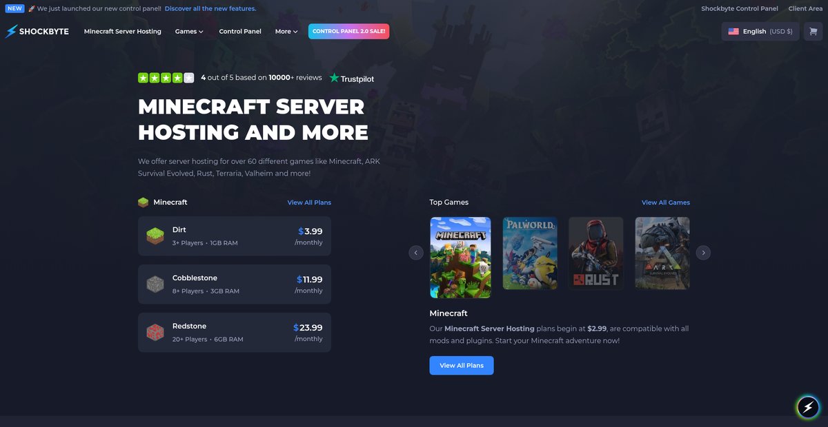 Shockbyte | Minecraft Server Hosting Screenshot