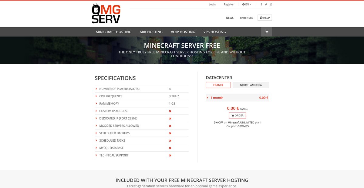 Free Minecraft Server Hosting - OMGSERV Screenshot