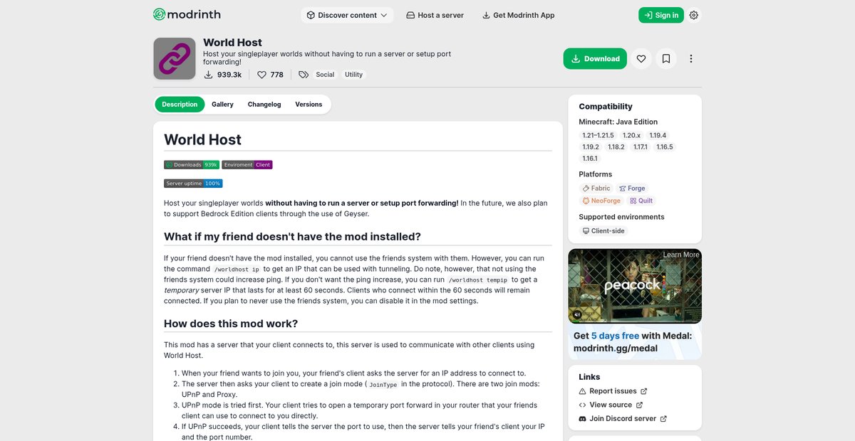 World Host - Minecraft Mod Screenshot