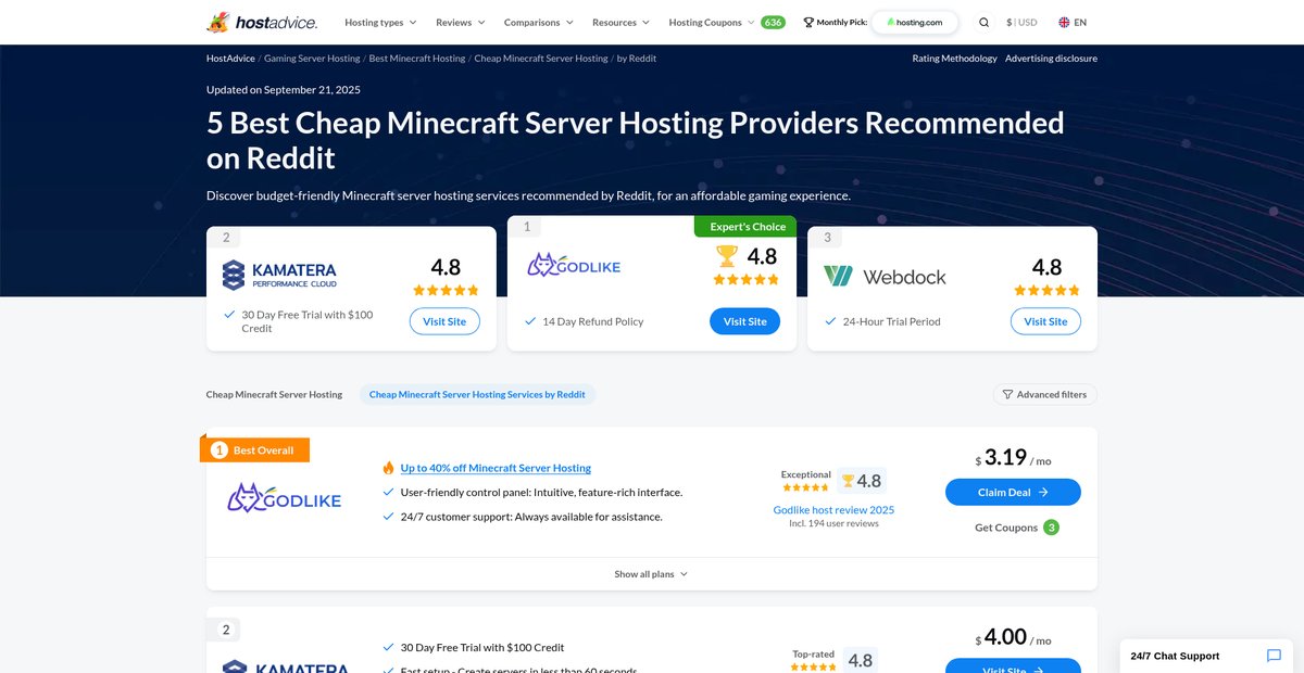 5 Best Cheap Minecraft Server Hosting by Reddit (Jun 2025) Screenshot