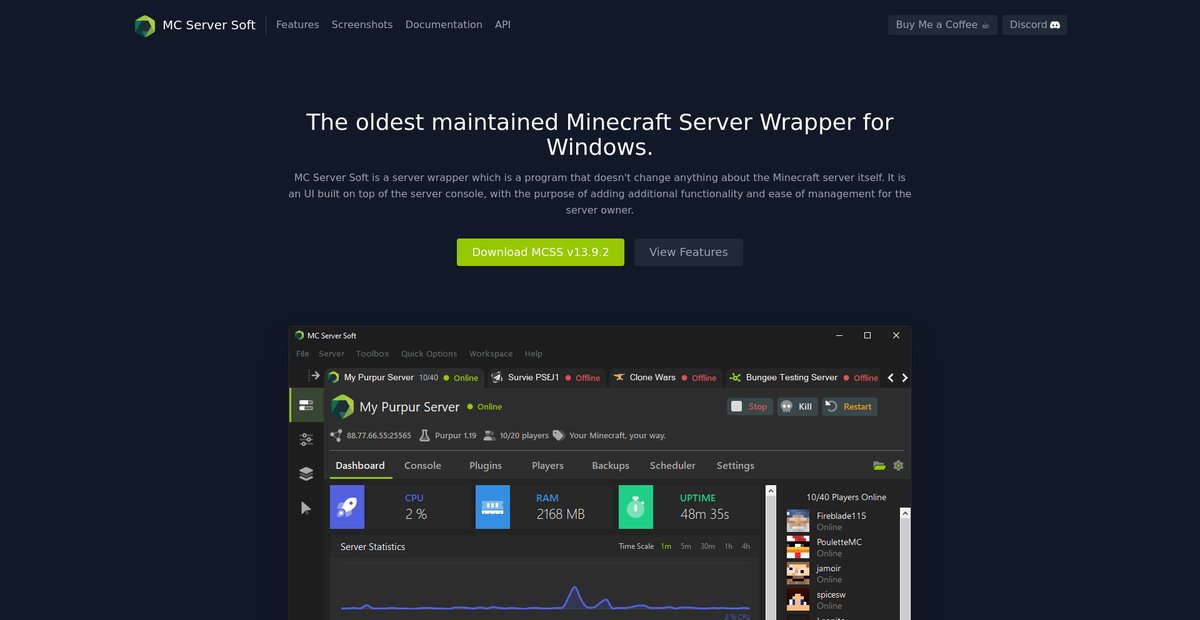MC Server Soft - Free Minecraft Server Wrapper UI for Windows Screenshot