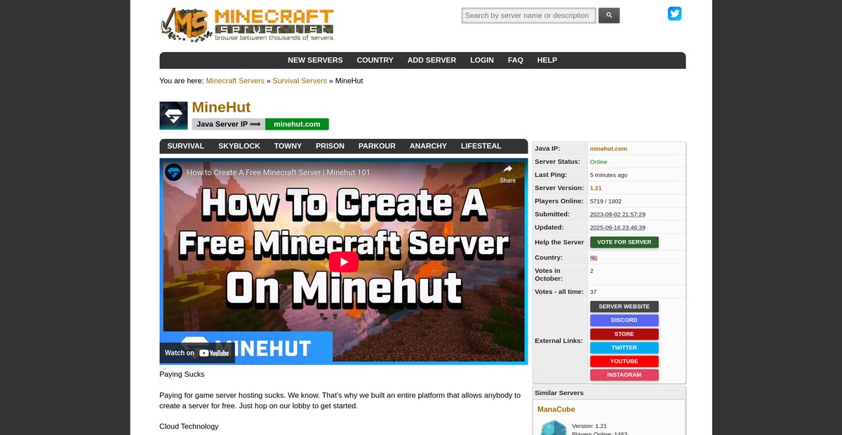 MineHut - Minecraft Survival Server IP Screenshot