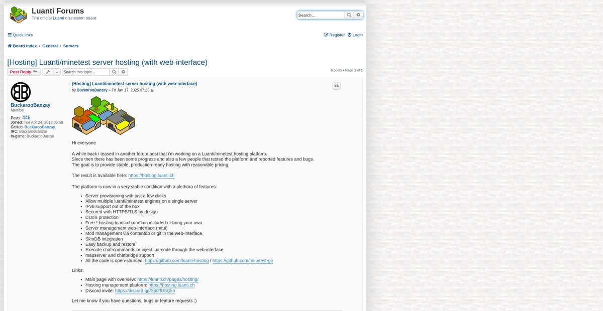 [Hosting] Luanti/minetest server hosting (with web-interface) Screenshot