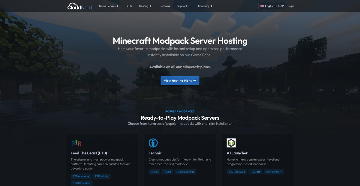 CloudNord | Minecraft Modpack Server Hosting - Extensive Modpack Support Screenshot