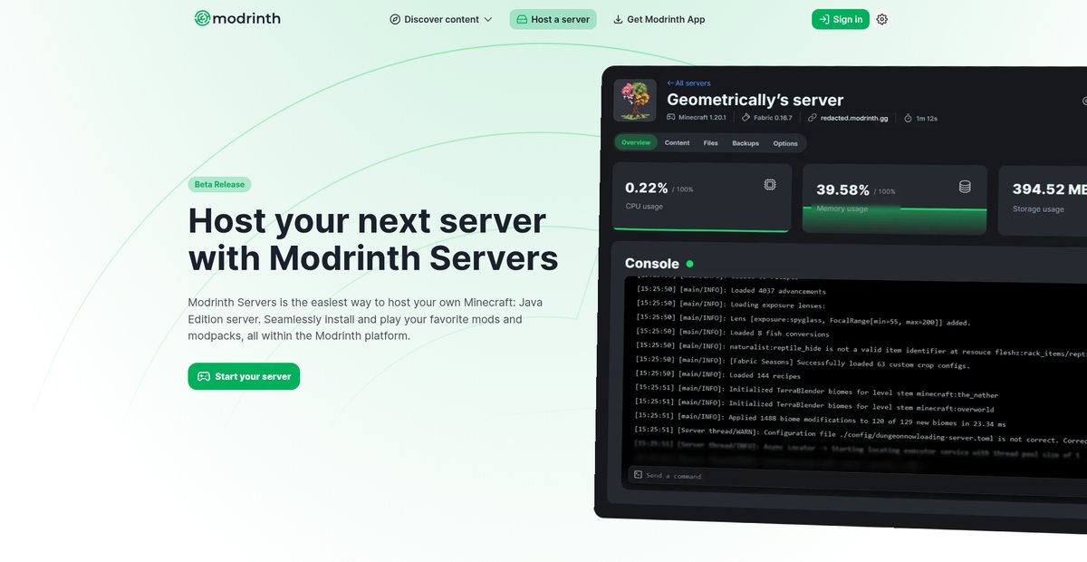 Modrinth Servers Screenshot