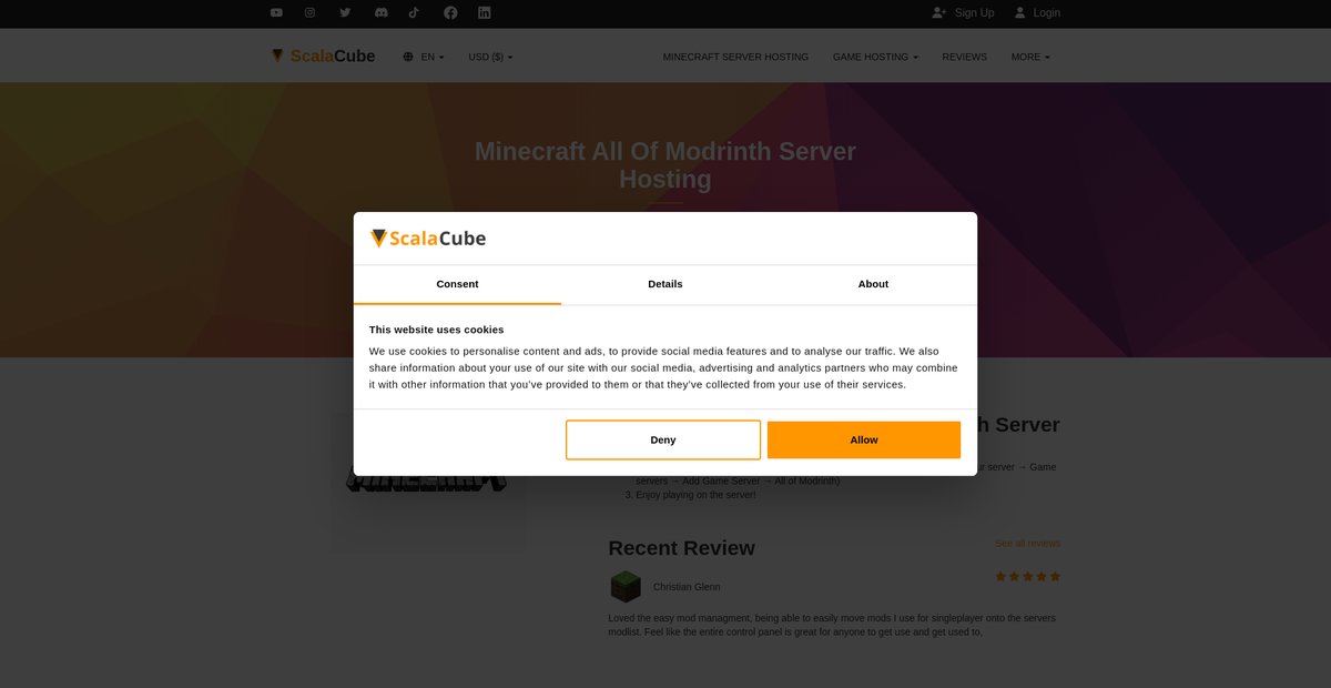Minecraft All of Modrinth Server Hosting Screenshot