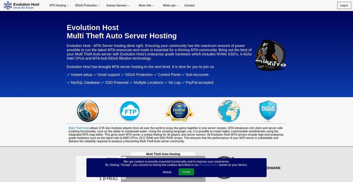 MTA Server Hosting, Host MTA with DDoS Protection at Evolution Host Screenshot