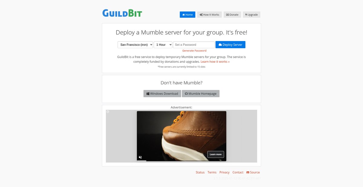 Free Mumble Server Hosting — GuildBit.com Screenshot