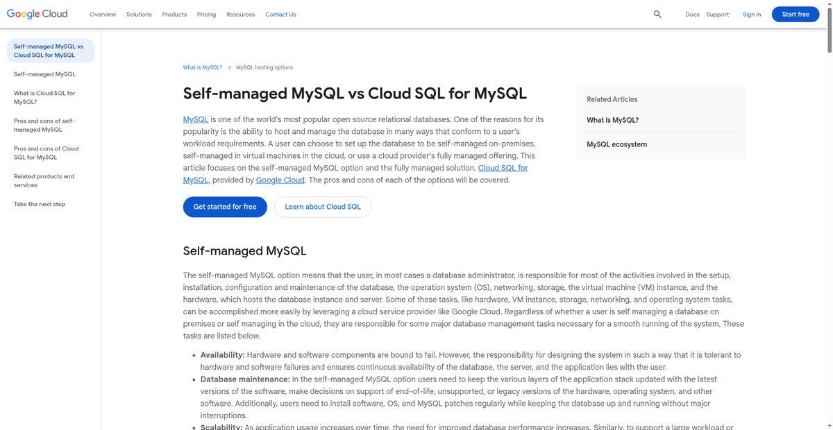 MySQL hosting options Screenshot