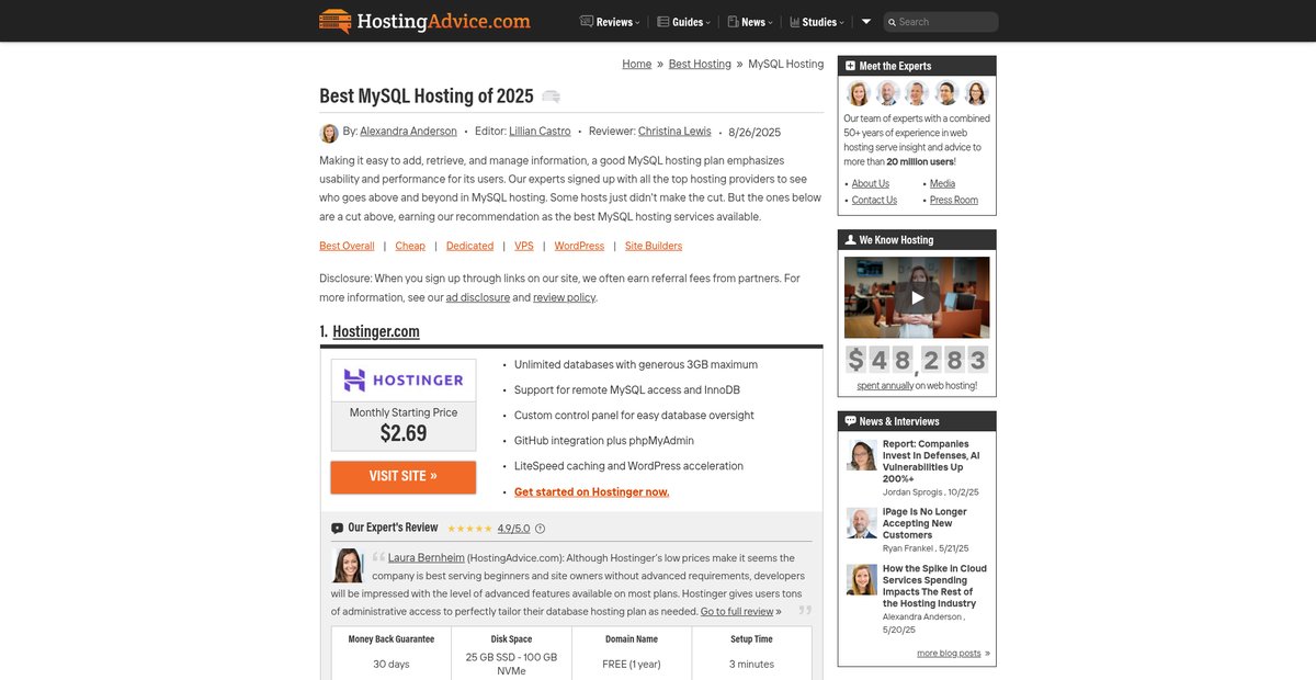 Best MySQL Hosting of 2025: Our Tests & Reviews Screenshot