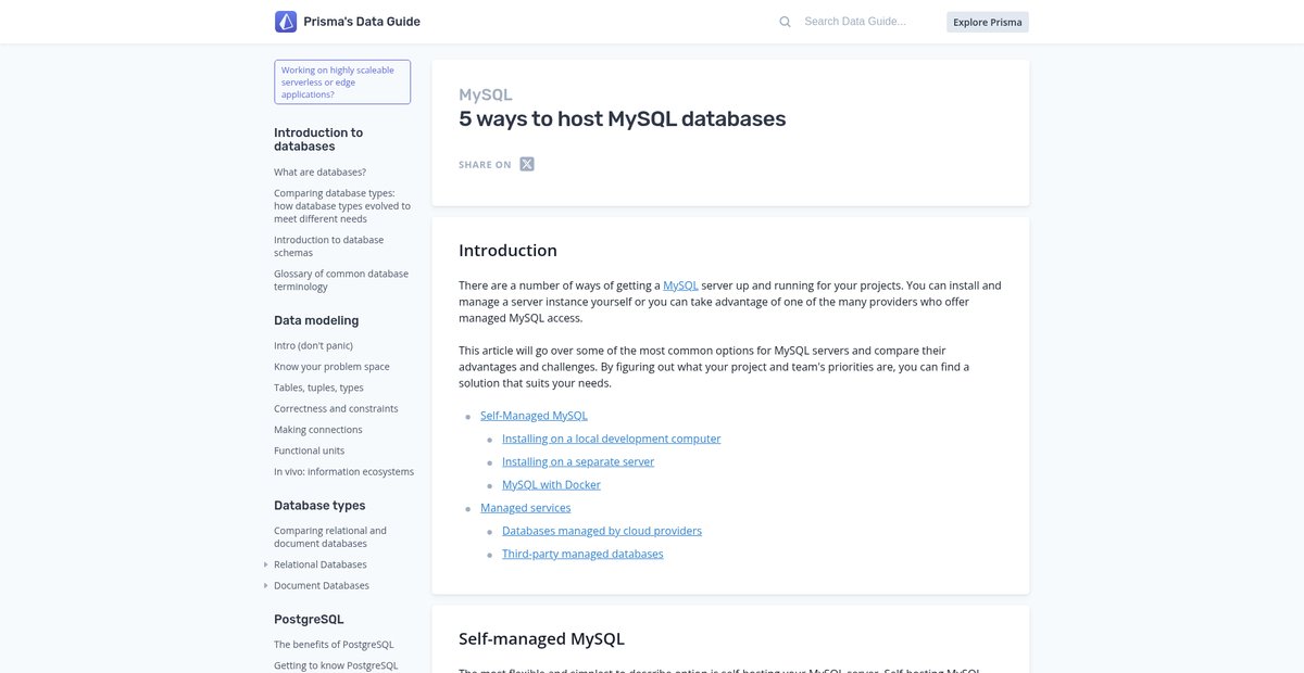 5 Ways to Host MySQL Databases: Self-Managed to ... - Prisma Screenshot