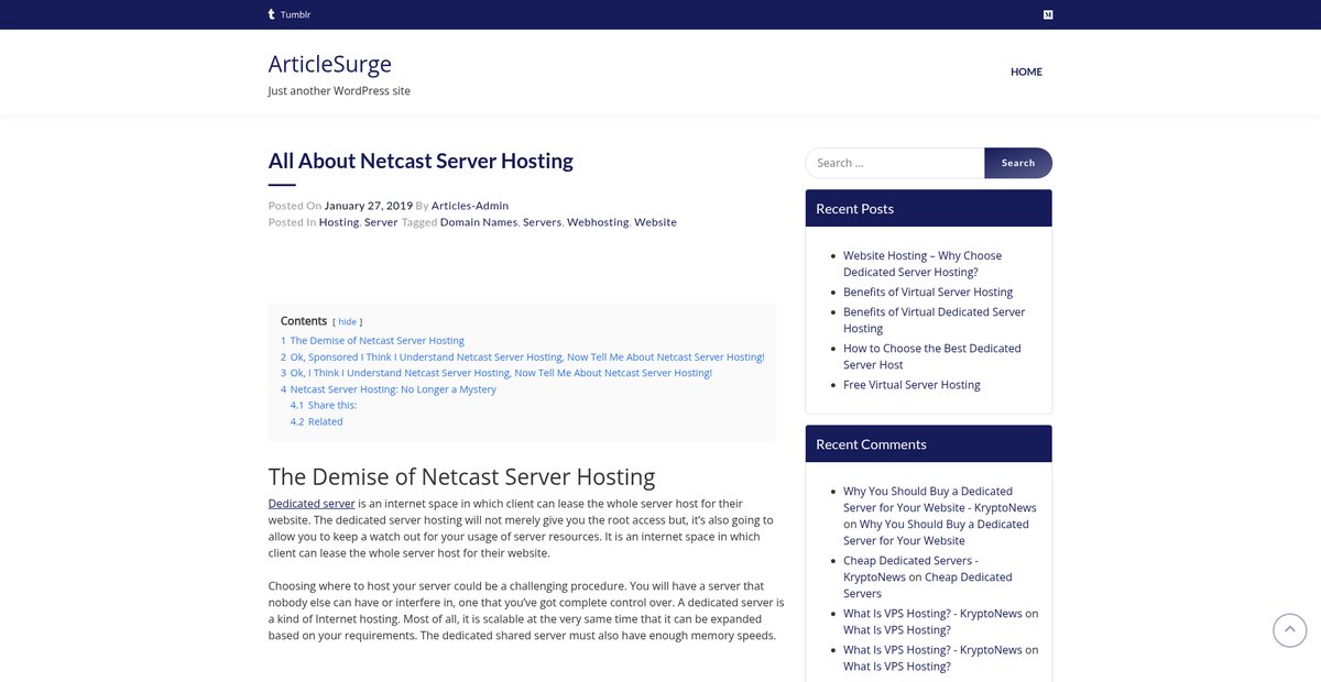 All About Netcast Server Hosting - ArticleSurge Screenshot