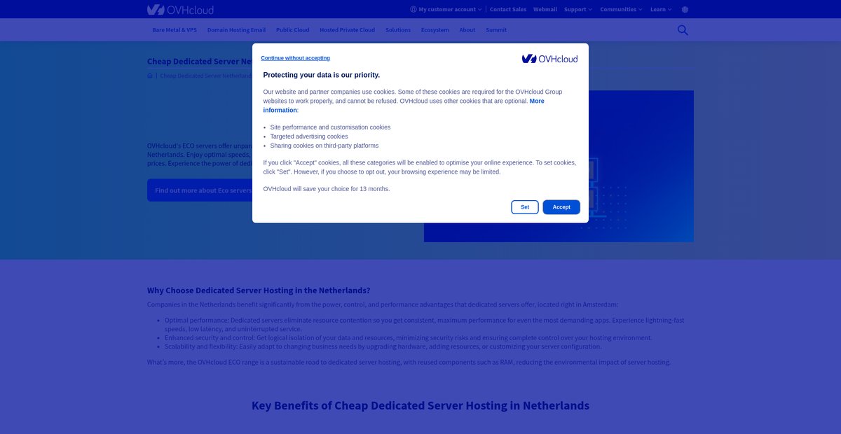 Cheap Dedicated Server Hosting Netherlands - ECO OVHcloud Screenshot