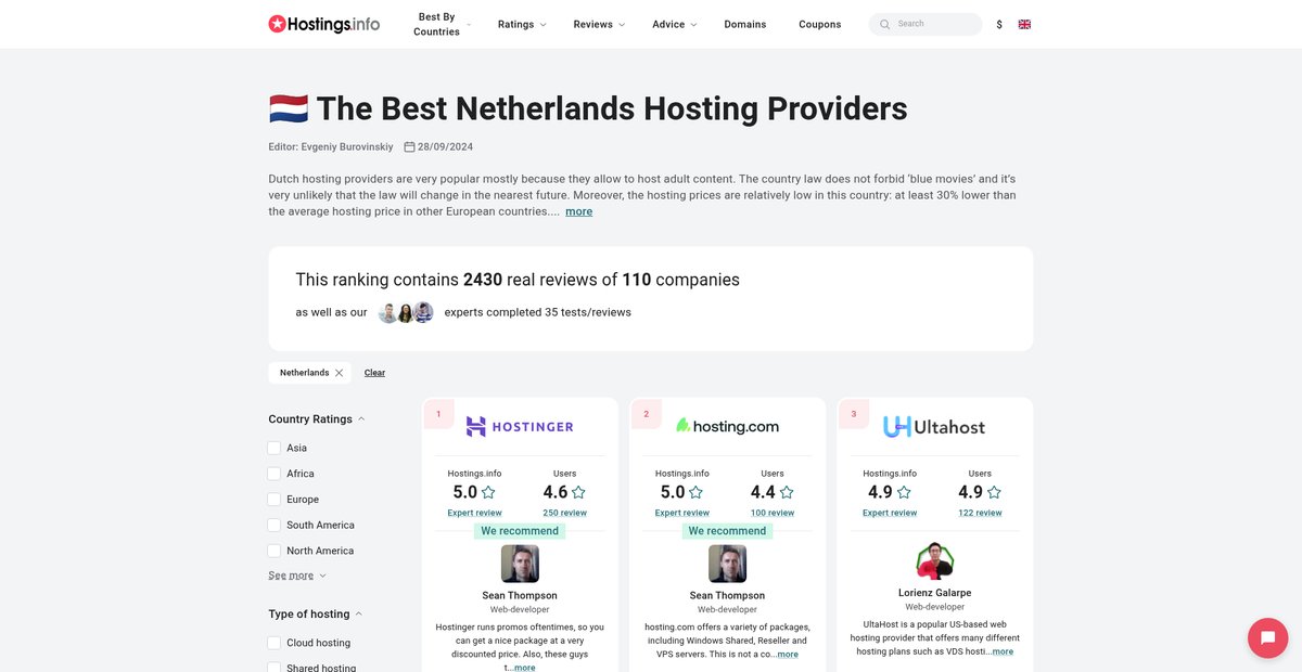 2025's Top 10 Netherlands Web Hosting Providers by user ... Screenshot