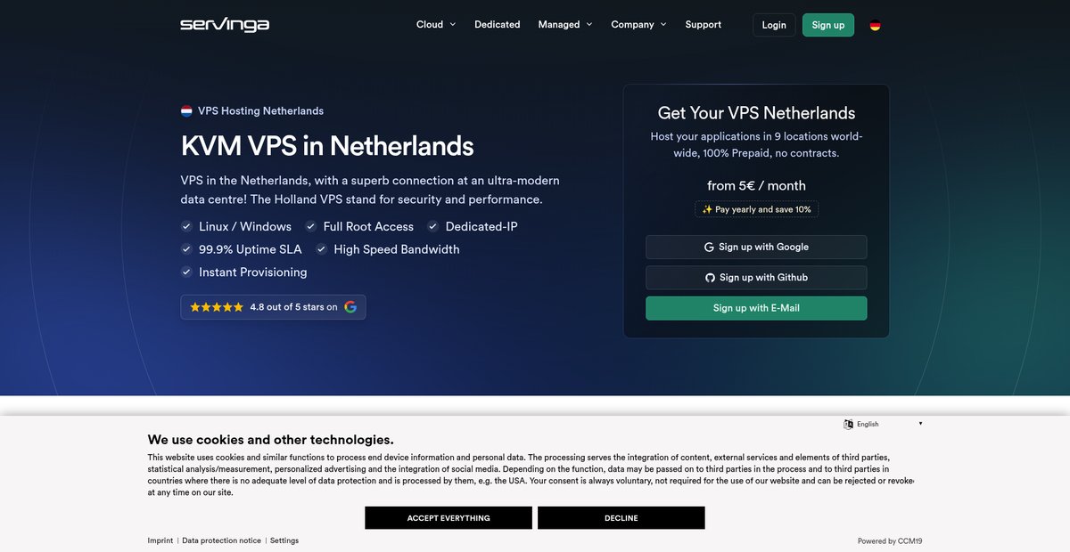 servinga | VPS Hosting in the Netherlands Screenshot