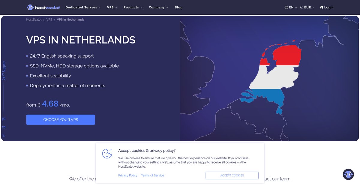 VPS Netherlands, rent hosting Screenshot
